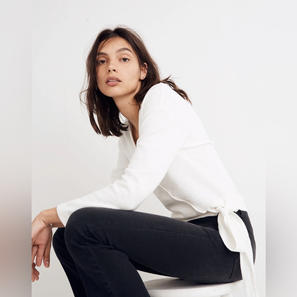 Madewell White V-Neck Sweater Soft Knit - Picture 3 of 8